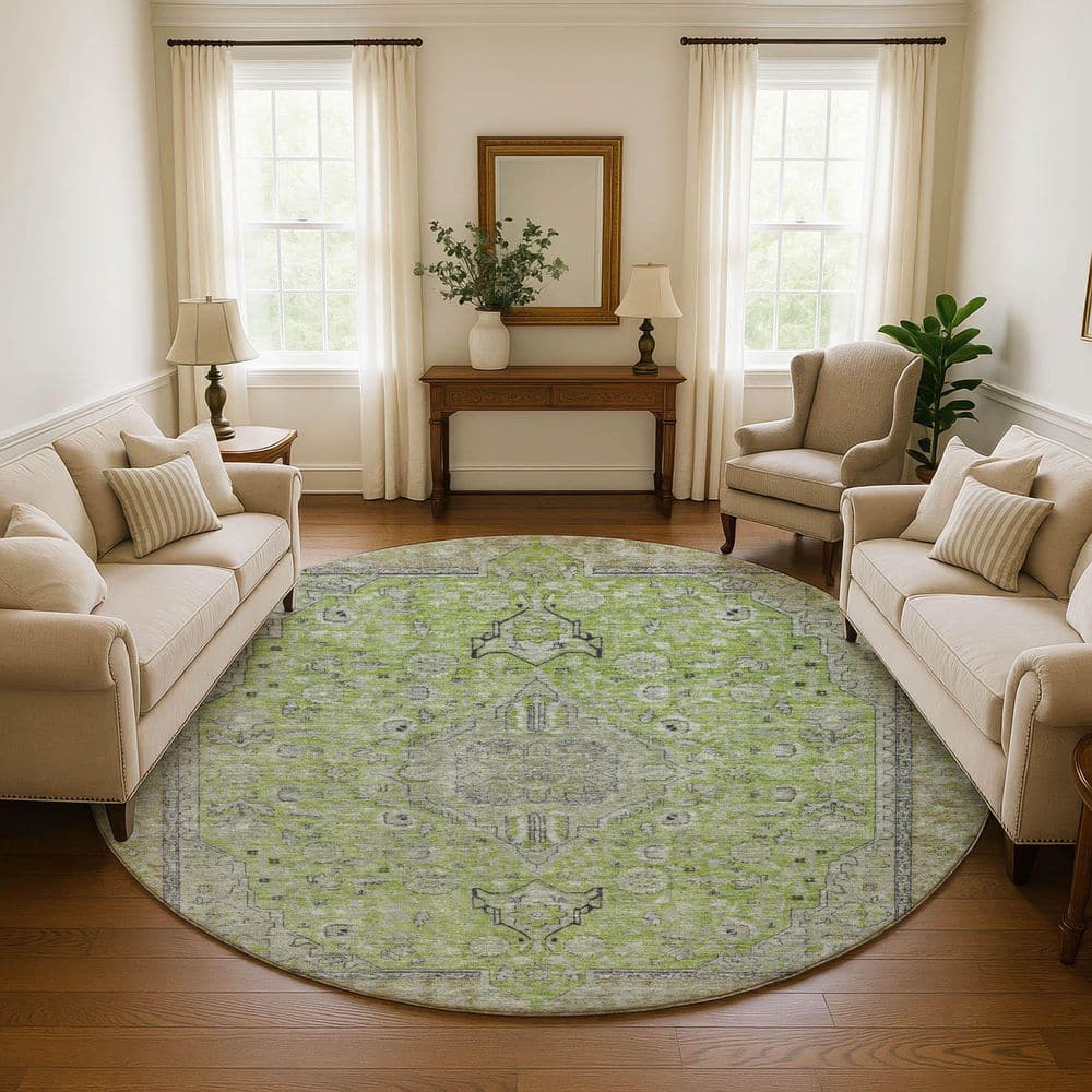 Mayfield Premium Machine Washable Abstract AMF1651 Lime 8 ft. x 8 ft. Round Rug price history on PriceWatchPro