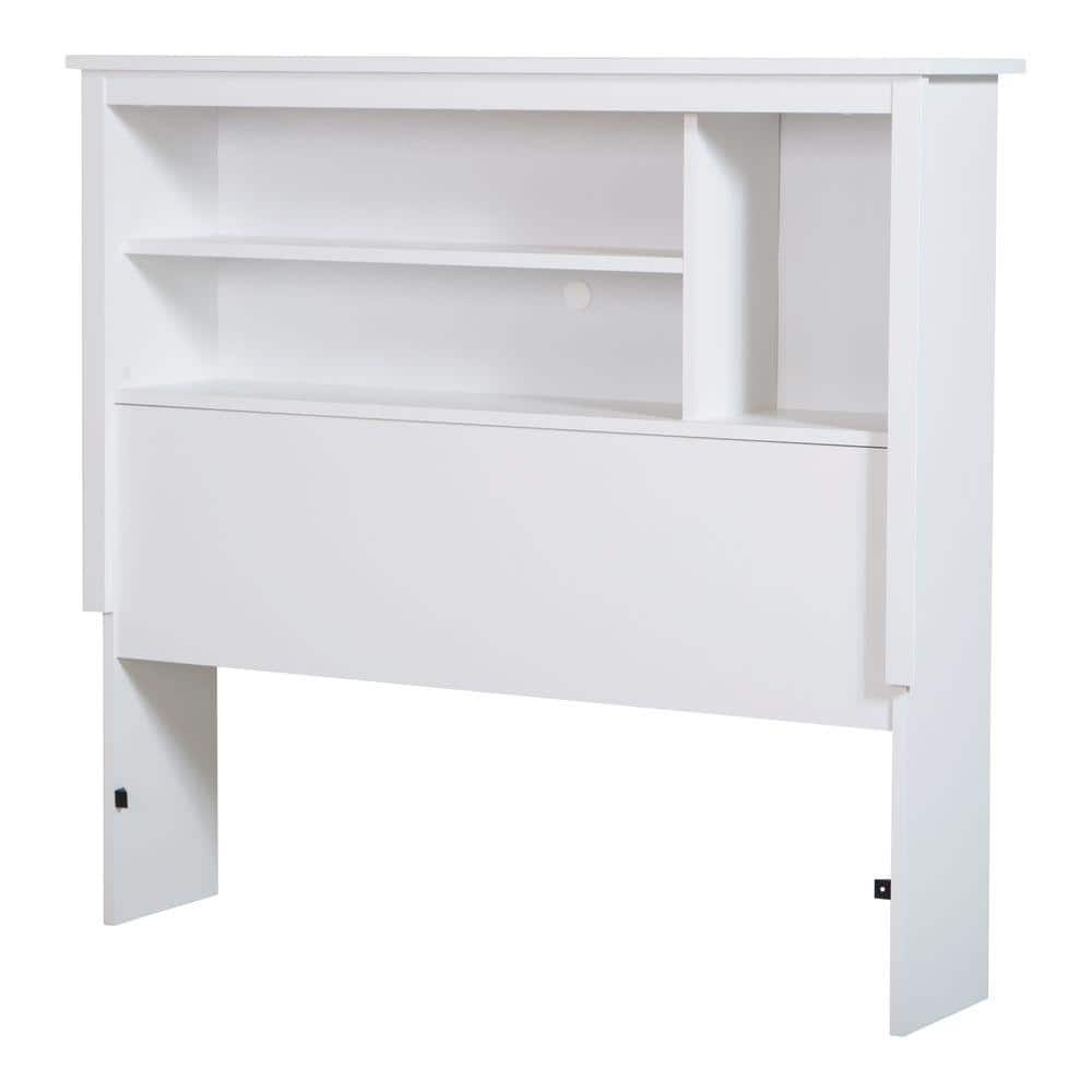 Twin White Wood Bookcase Headboard with Storage