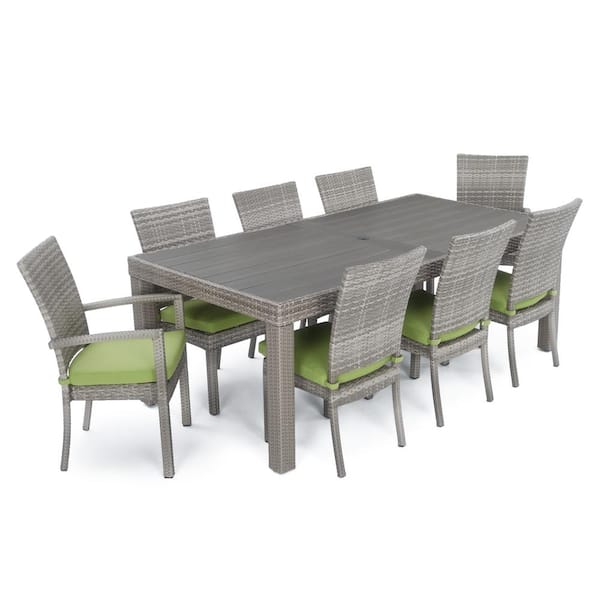 RST BRANDS Cannes 9-Piece Wicker Outdoor Dining Set with Sunbrella Ginkgo Green Cushions
