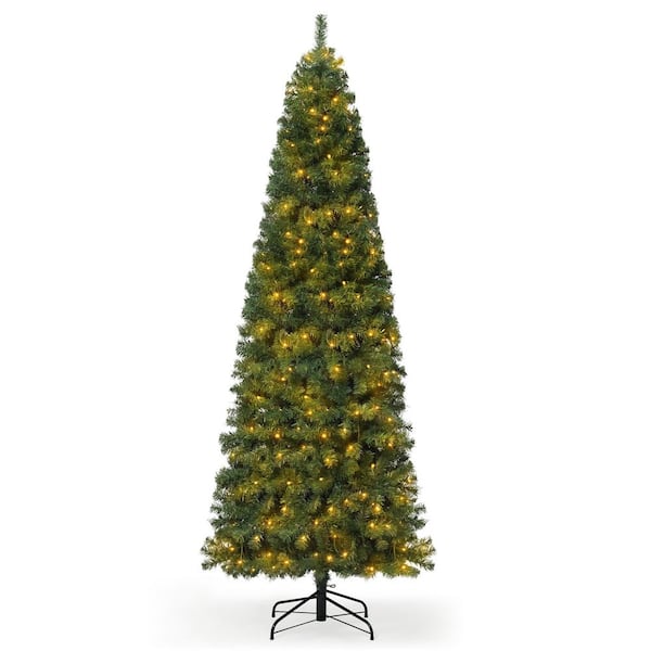 7.5 ft. Pre-Lit LED Slim Pencil Tree Artificial Christmas Tree with 350-Lights with Foldable Metal Stand