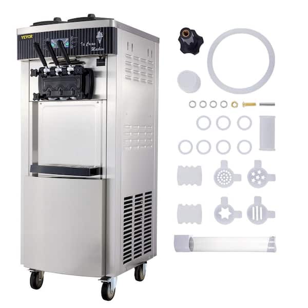 VEVOR 2200W Commercial Soft Ice Cream Machine 3 Flavors 5.3 to 7.4 Gal./H Auto Clean LED Panel Commercial Ice Cream Maker