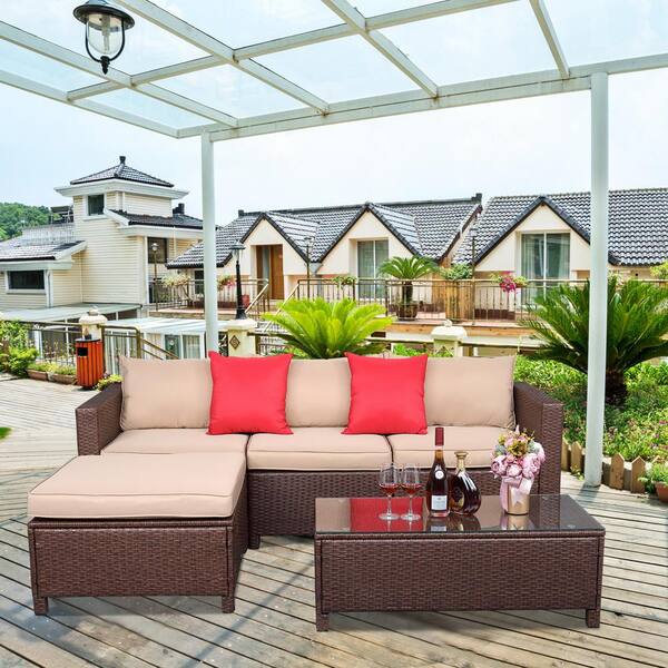 Winado Brown 7-Piece Wicker Outdoor Sectional Set with Beige Cushions  835121212571 - The Home Depot