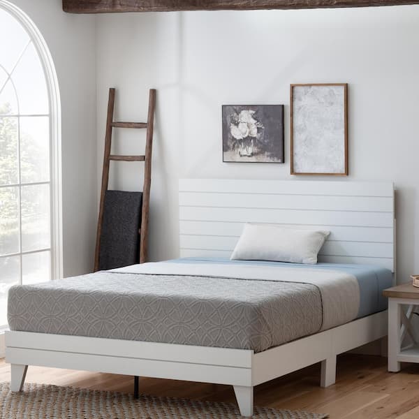 Brookside Sophia White Twin XL Shiplap Laminate Wood Panel Platform Bed Frame