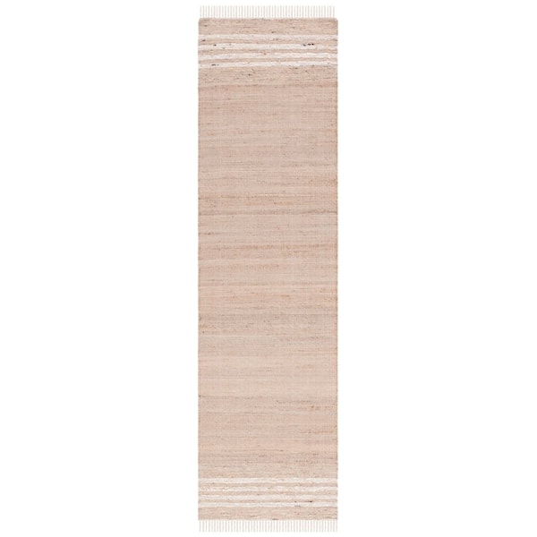 Natura 2 ft. x 9 ft. Natural/Ivory Striped Border Runner Rug