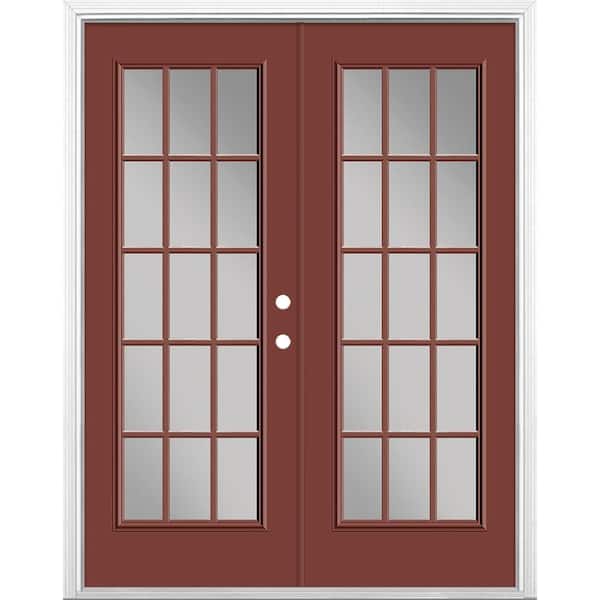 Masonite 60 in. x 80 in. Red Bluff Steel Prehung Left-Hand Inswing 15-Lite Clear Glass Patio Door with Brickmold