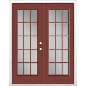 60 in. x 80 in. Red Bluff Steel Prehung Left-Hand Inswing 15-Lite Clear Glass Patio Door in Vinyl Frame with Brickmold