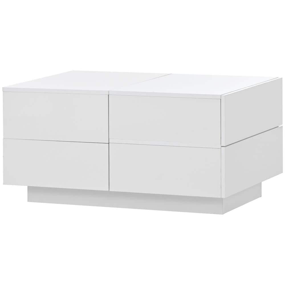 Polibi 35.40 in. White Rectangle Wood Top Extendable Coffee Table with