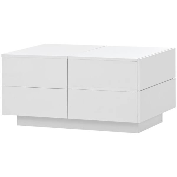 Polibi 35.40 In. White Rectangle Wood Top Extendable Coffee Table With ...