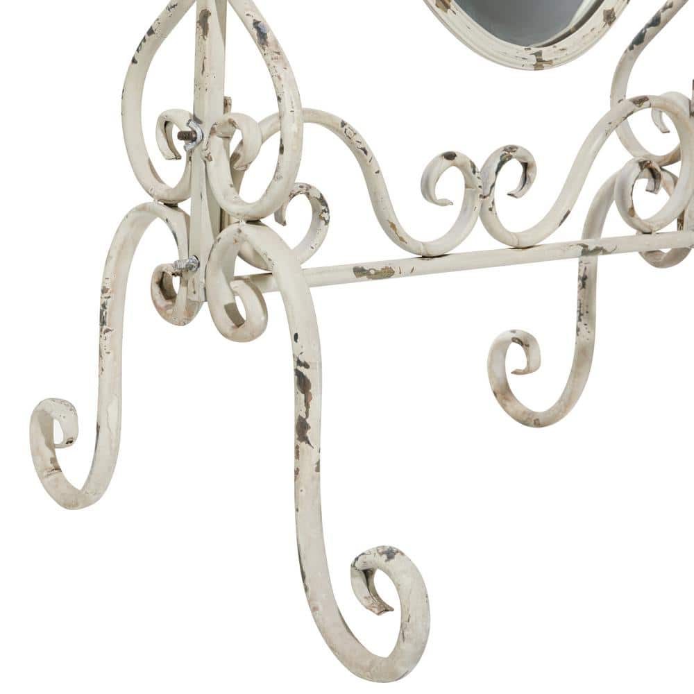 Vintage White Distressed Metal Oval Cheval Mirror