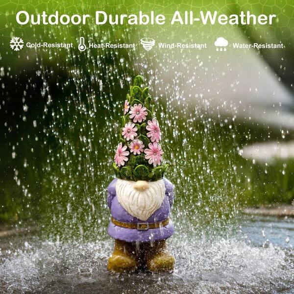 Solar LED Gnome Statue With Firework Lights - Waterproof Resin Outdoor Garden Decor