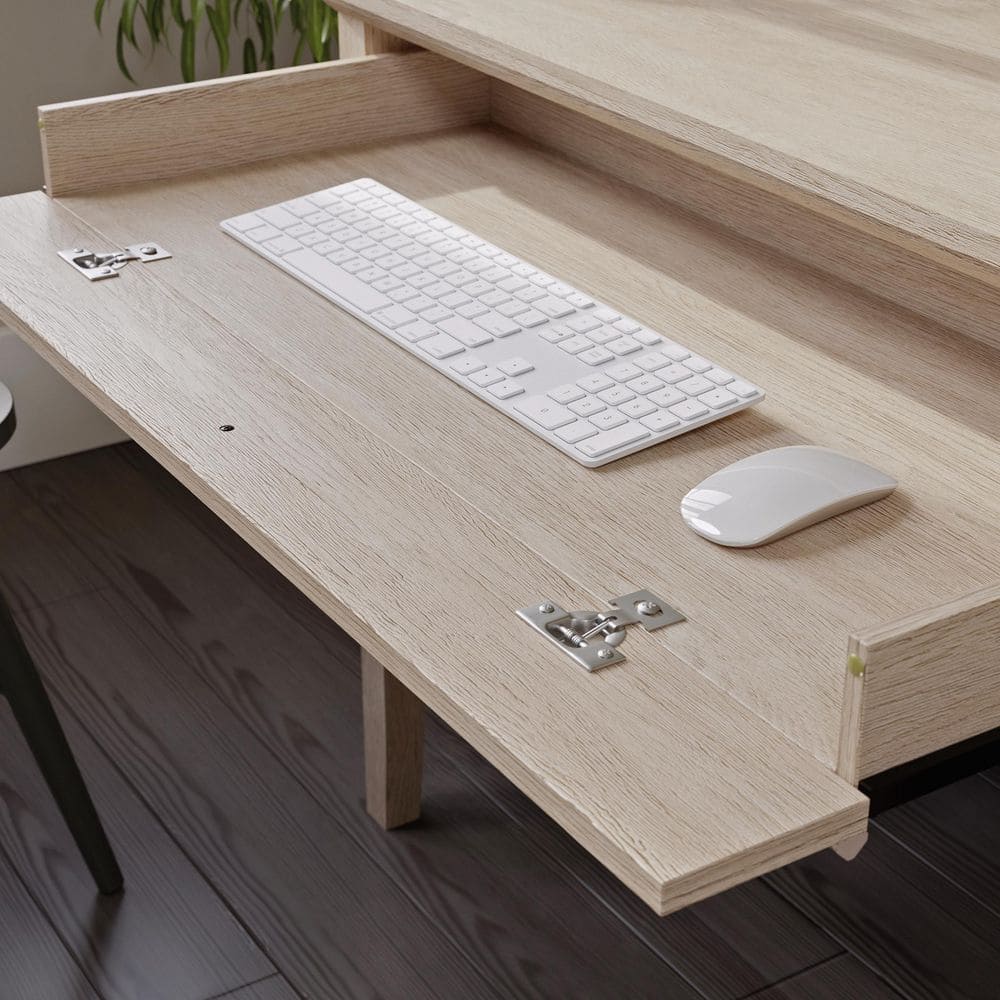 Cascade Oak Single Pedestal Desk with Drawers and Keyboard Tray