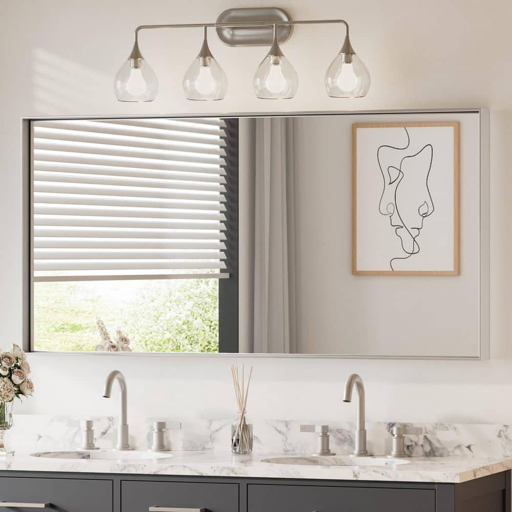 KeonJinn 60 in. W x 30 in. H Framed Brushed Silver Mirrors for