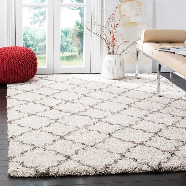 Hudson Shag Ivory/Gray 9 ft. x 12 ft. Geometric Quatrefoil Area Rug