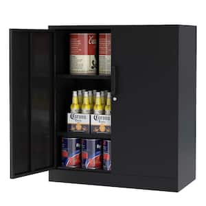 Small Metal Cabinet with 2 Doors 31.5 in. W x 35.4 in. H x 15.7 in. D with 2-Adjustable Shelves Garage Cabinet in Black