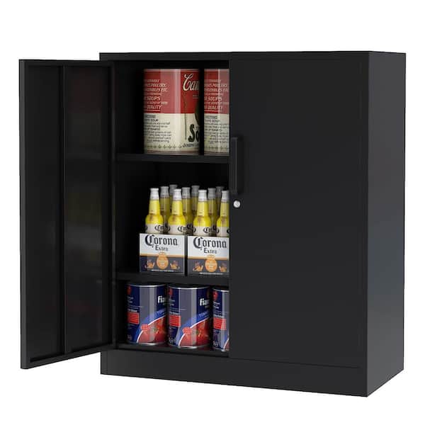 Mlezan Small Metal Cabinet with 2 Doors 31.5 in. W x 35.4 in. H x 15.7 in. D with 2-Adjustable Shelves Garage Cabinet in Black