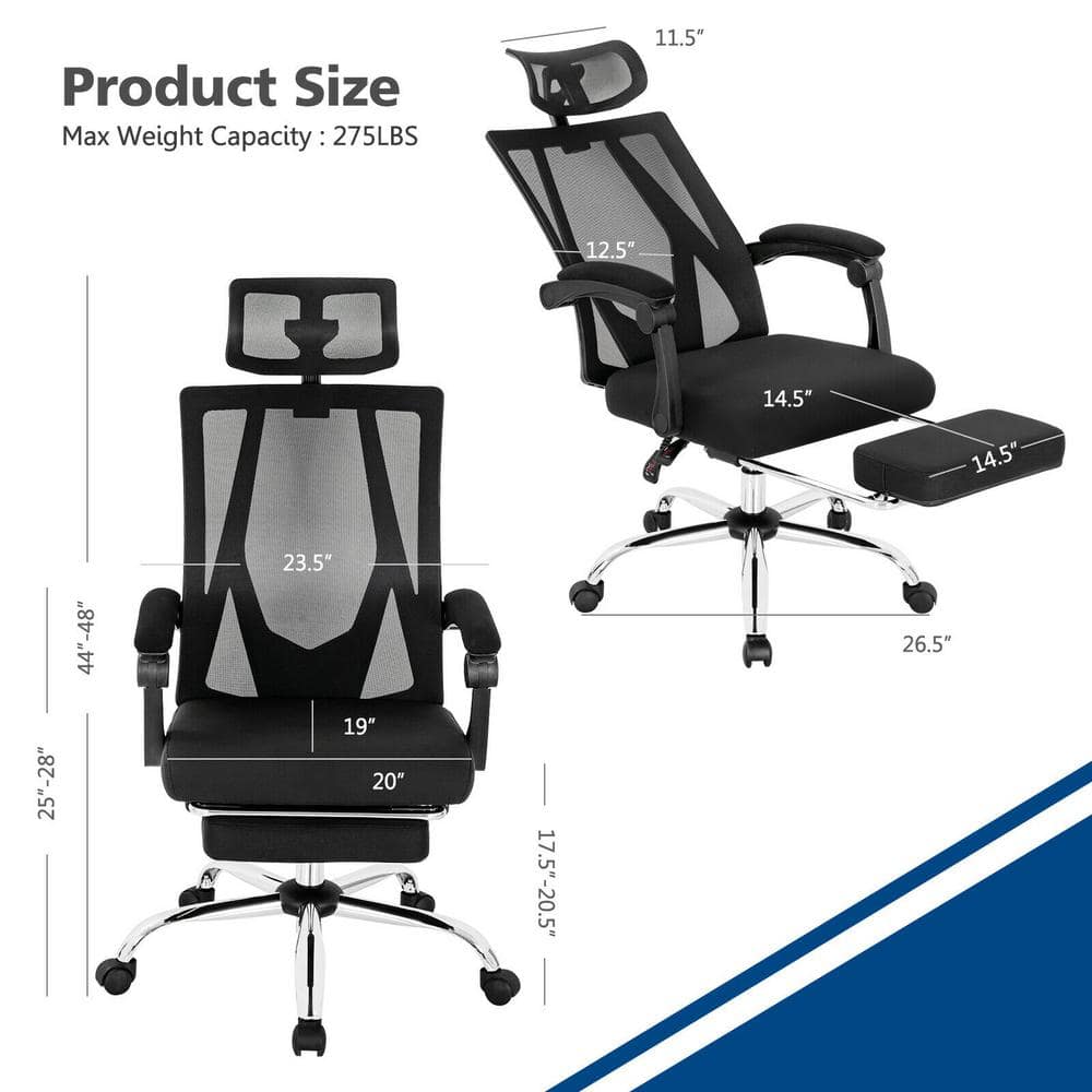 Black Mesh Ergonomic Recliner Office Chair with Adjustable Footrest