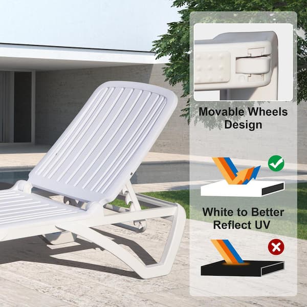 Plastic Outdoor Chaise Lounge Lounge Chair Adjustable Recliner in Pool Lounger Tanning Lounge Chair with Table White BN477 The Home Depot