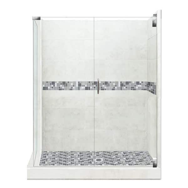 American Bath Factory Newport Grand Hinged 36 in. x 48 in. x 80 in. Right-Hand Corner Shower Kit in Natural Buff and Chrome