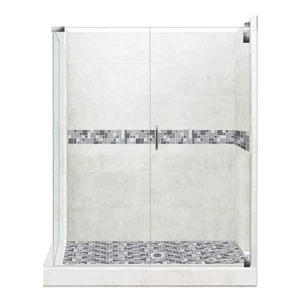 American Bath Factory Newport Grand Hinged 42 in. x 48 in. x 80 in. Right-Hand Corner Shower Kit in Natural Buff and Chrome Hardware