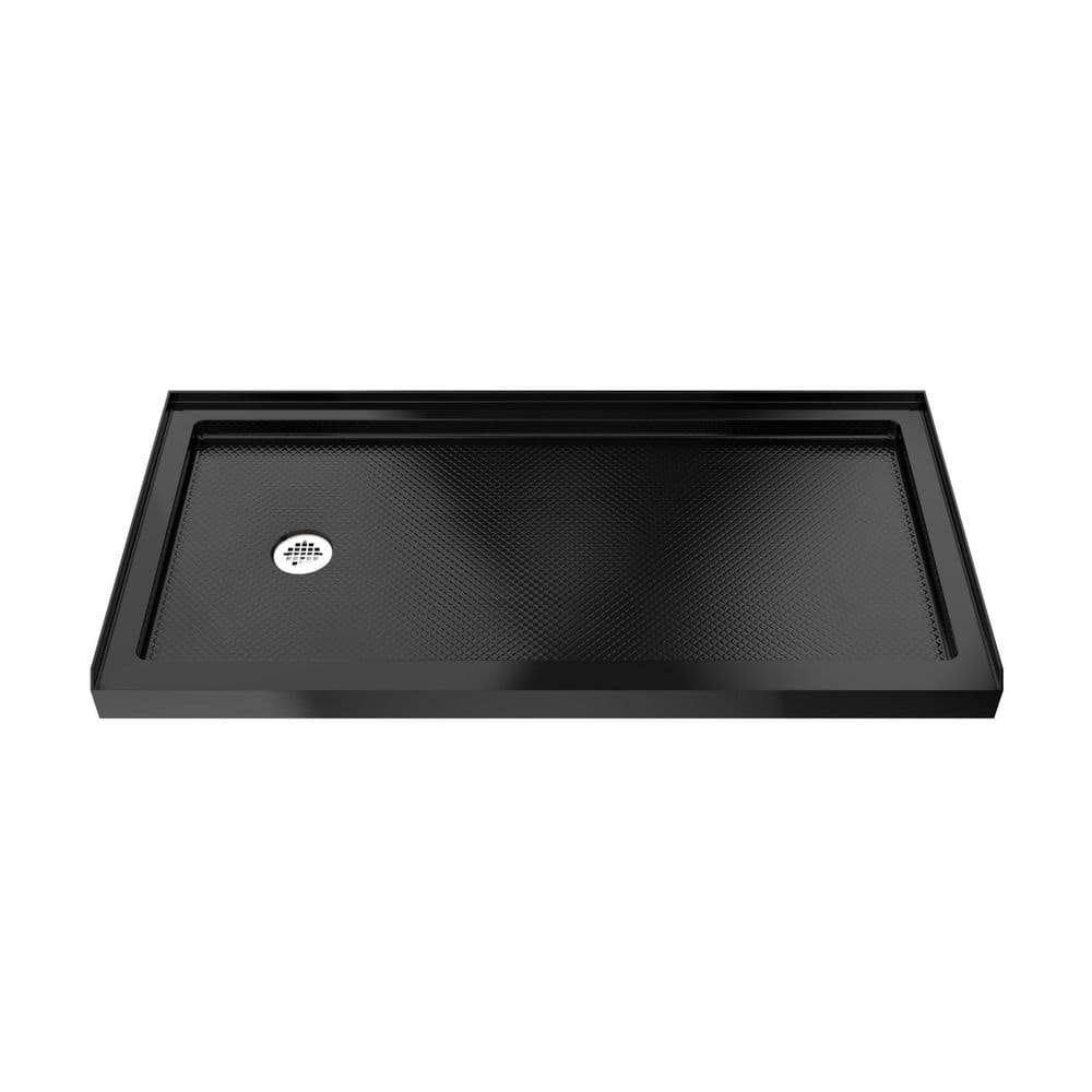 SlimLine 60 in. L x 30 in. W Alcove Rectangular Black Shower Pan Base with 2 in. Round Left Drain in Brushed Nickel price history on PriceWatchPro
