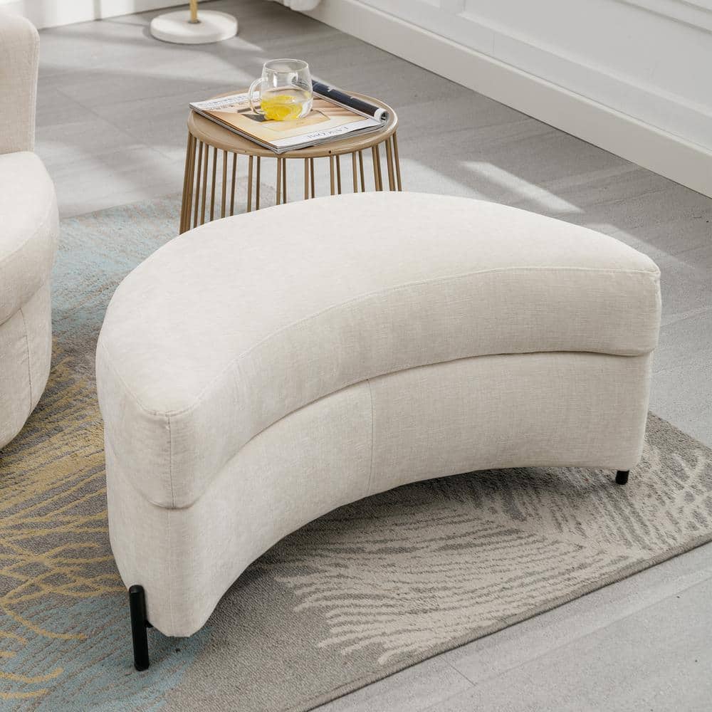 17.3H X 32.7 W X18.9D Beige Chenille Upholstered Half Crescent Moon 