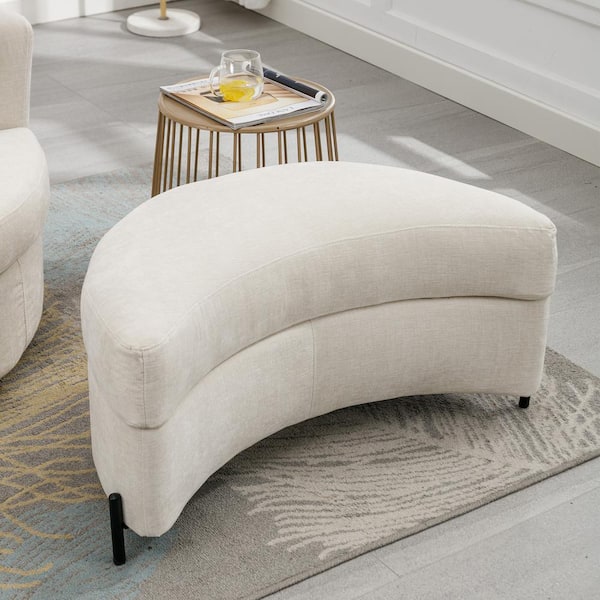 Unbranded 17.3"H X 32.7" W X18.9"D Beige Chenille Upholstered Half Crescent Moon Bedroom Bench Large Ottoman For Living Room