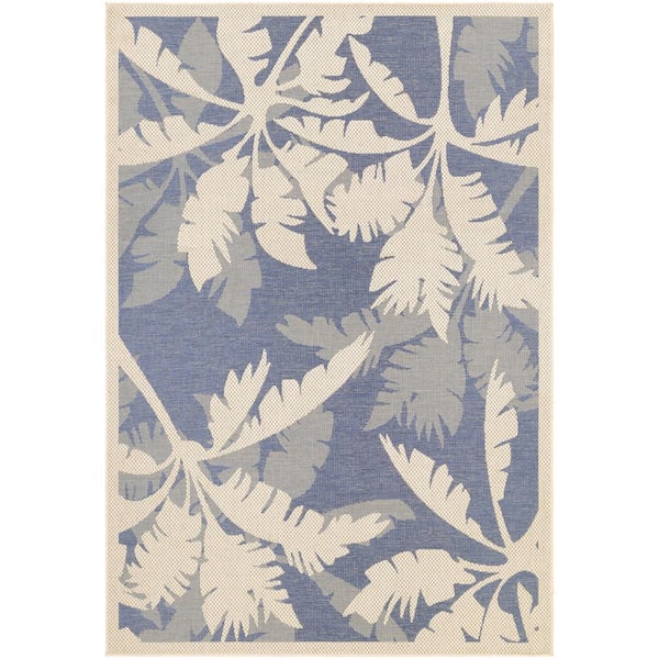 Couristan Monaco Coastal Flora Ivory-Sapphire 2 ft. x 4 ft. Indoor/Outdoor Area Rug