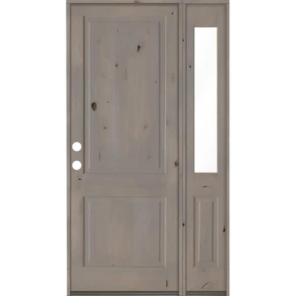 Krosswood Doors 50 in. x 96 in. Rustic Knotty Alder Right-Hand/Inswing Clear Glass Grey Stain Square Top Wood Prehung Front Door w/RHSL