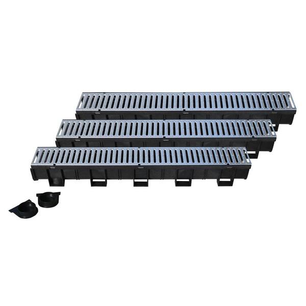 U.S. TRENCH DRAIN Easy Drain Series 5.4 in. W x 5.4 in. D 39.4 in. L Trench and Channel Drain Kit with Galvanized Steel Grate (3-Pack)