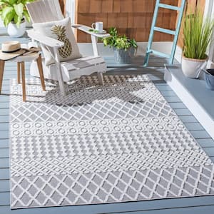Cabana Ivory/Gray 5 ft. x 8 ft. Geometric Striped Indoor/Outdoor Patio  Area Rug