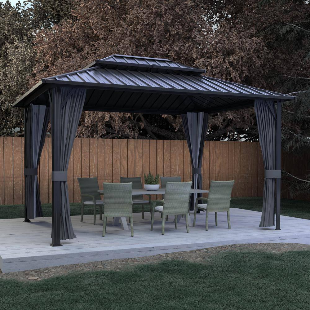 VEIKOUS 16 ft. W x 12 ft. D Hardtop Gazebo Aluminum Double Roof Metal ...