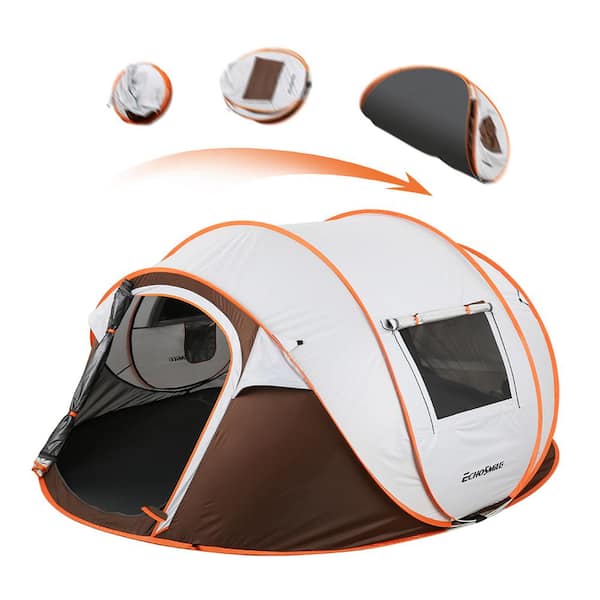 Unbranded Pop Up 4-6 Person Polyethylene Boat Tent in White Oak with 8 Metal Stakes, 4 Ropes, Carrying Bag, 2-Door & 2 Side Window