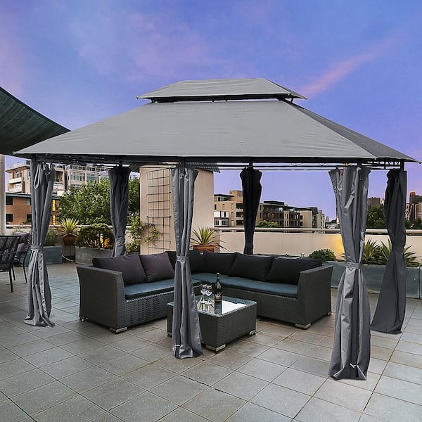 Vanære forfængelighed Sæbe Outsunny 10 ft. x 13 ft. 2-Tier Steel Outdoor Garden Gazebo With Vented  Soft Top Canopy And Removable Curtains,Grey 84C-099GY - The Home Depot