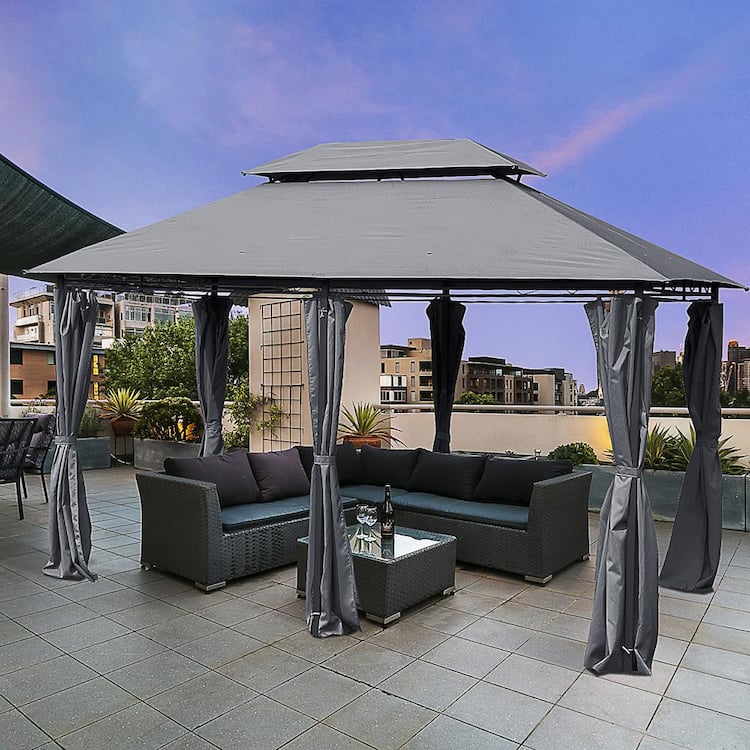 Outsunny 10'x13' Outdoor Canopy 2-Tier Top Gazebo BBQ Party Tent, Gray