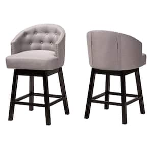 Theron 37.2 in. Grey and Espresso Brown Wood Frame Counter Height Bar Stool (Set of 2)