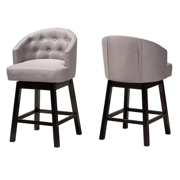 Baxton Studio Theron 37.2 in. Grey and Espresso Brown Wood Frame Counter Height Bar Stool (Set of 2)