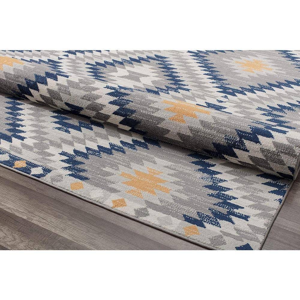 Sunset Gray and Blue Synthetic Tribal Rectangular Area Rug