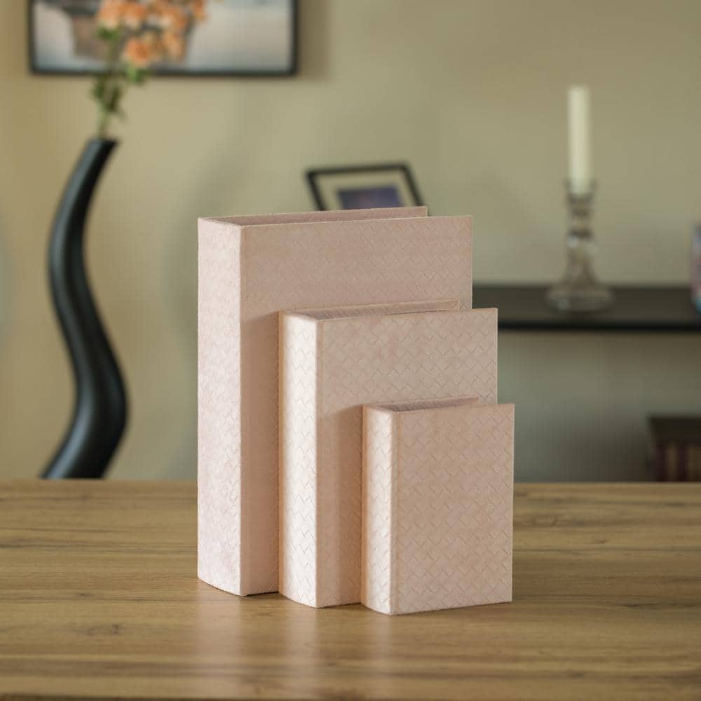 Pink Velvet Antique Wooden Lidded Storage Box Set
