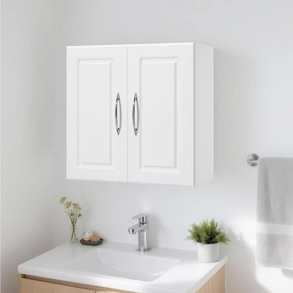 Laundry Room Wall Cabinet 2-Tier Wall Mounted Hanging Cabinet Adjustable Shelf, 11.8 x 23.6 x 23.6 in. (D x W x H) White