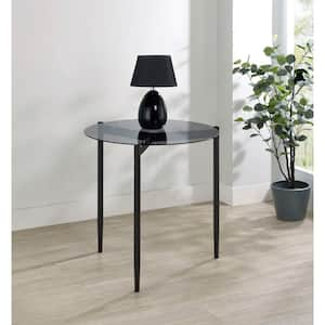 Rosalie 23 in. Sandy Black Round Glass Top End Table