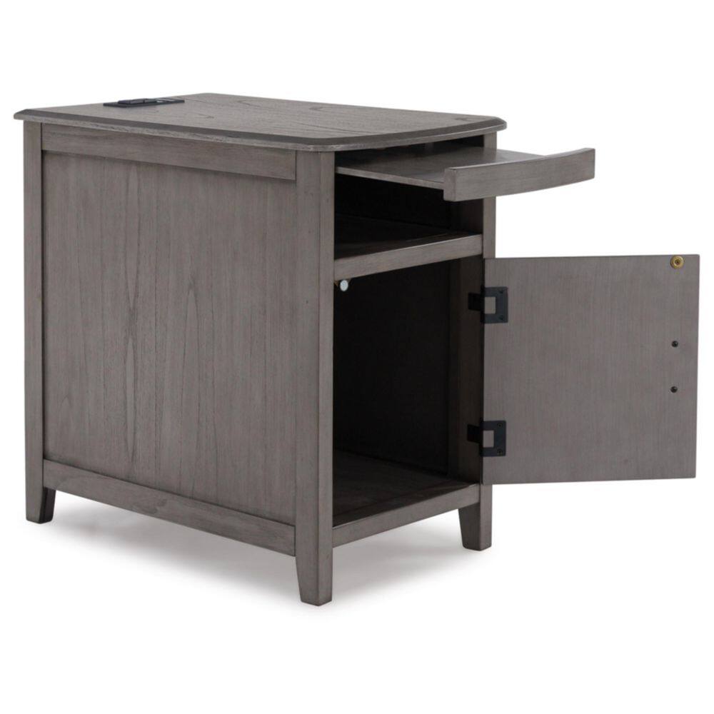 Gray Wood Rectangular End Table with Storage and USB Ports