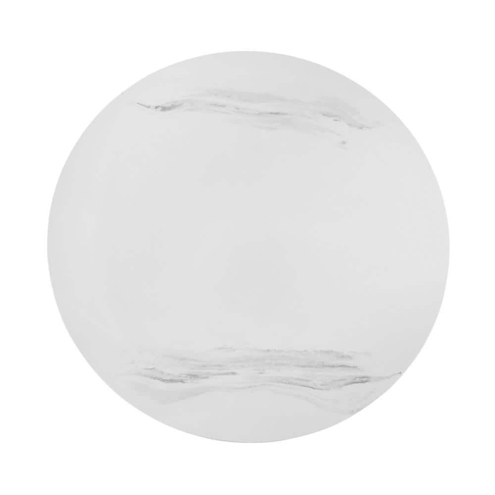 Loxley 36" Round White Marble Coffee Table with Black Metal Base