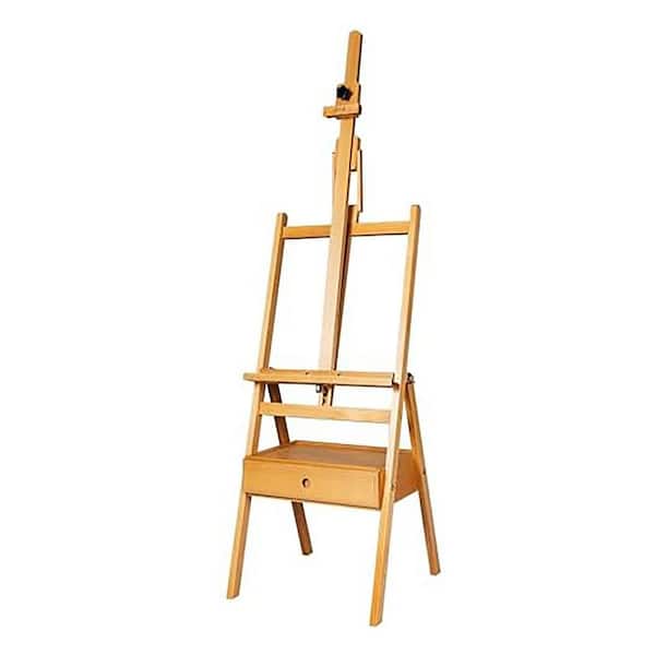Large H-Frame Easel with Storage Drawer Adjustable Middle Mast Holds Canvas up to 36 in. Beech Wood Natural