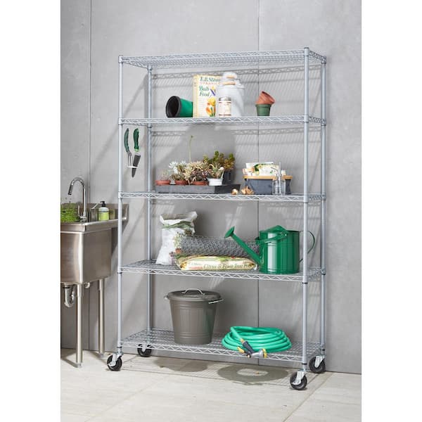 5 Tier Rolling Steel Wire Shelving Unit, Trinity Shelving Rack Assembly