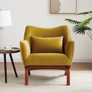 Gatsby Mid Century Modern Luxury Gold Velvet Upholstered Accent Comfy Wide Armchair