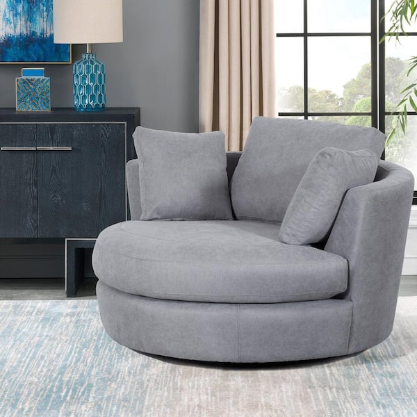 Light Gray Charcoal Fabric Swivel, Round Living Room Chair