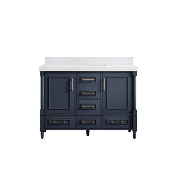 Willow Collections Hudson 48 in. W x 22 in. D x 36 in. H Bath Vanity in Navy Blue with 2 in. Empira Quartz Top