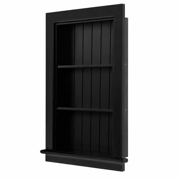 14 x 24 in Recessed Bathroom Wall Cabinet with 3-Tier Shelving for Drywall Installation in Black Medicine