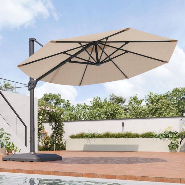 SANLUCE 11 ft. Cantilever Umbrella with Solution-Dyed Fabric, Aluminum Frame and 360° Rotation in Sand