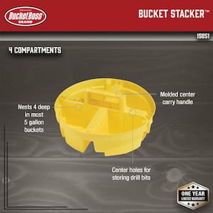 10.25 in. 4-Compartment Bucket Stacker Small Parts Organizer for Bucket Storage in Yellow